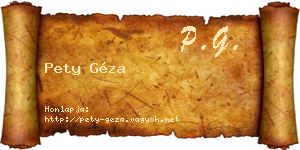 Pety Géza névjegykártya